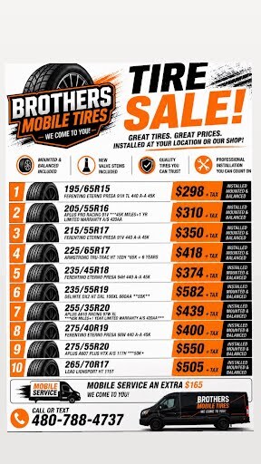 Additional Brothers Mobile Tires sale offers, sizes 195/65R15 through 265/70R17